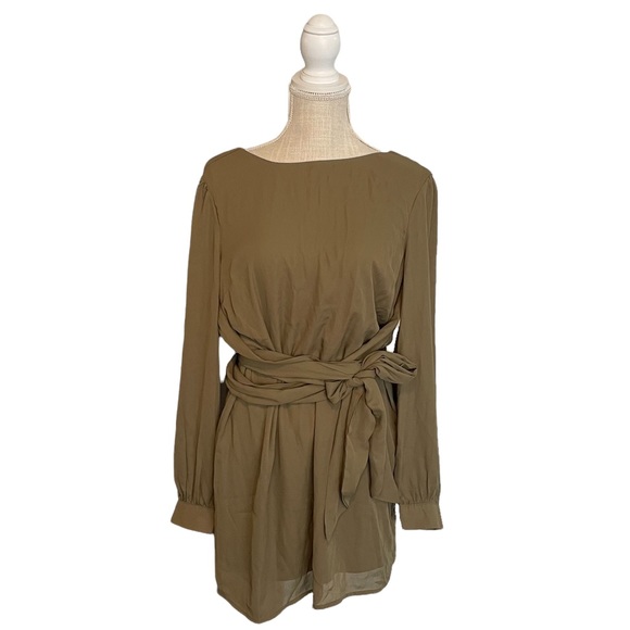 Fore collection olive Wrap Around Tie Waist Dress - Picture 1 of 11